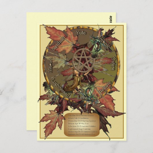 Roue Wiccan Avec Carte Postale Pentacle (Devant / Derrière)