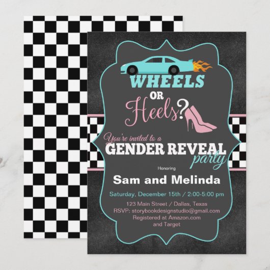Roues ou talons Genre Révéler Invitations (Devant / Derrière)