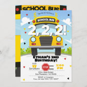 Roues sur l'autobus Invitation d'anniversaire (Devant / Derrière)