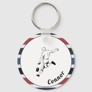Rougby Player's Name Striped Masculine Sport Theme Sleutelhanger