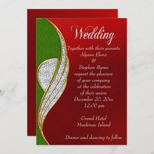 Rouge, Argent Faire-part de mariage de Noël (Devant / Derrière)