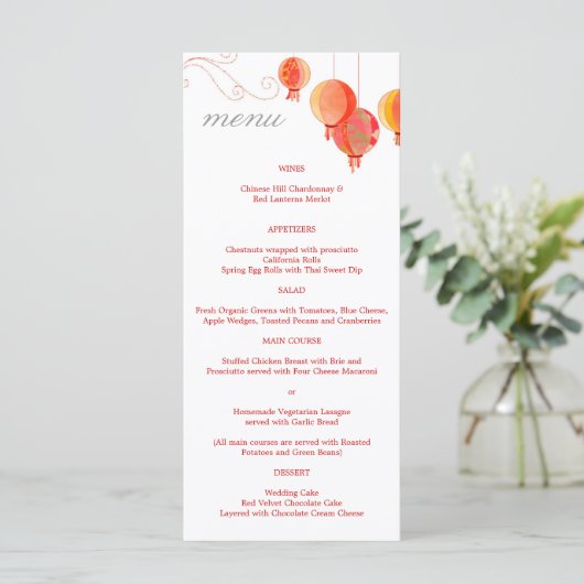 Rouge Asiatique Lanternes Blanc Menu Réception Mar (Debout devant)