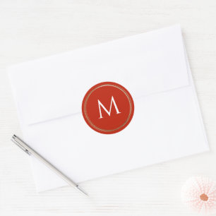 Rouge avec cadre or Monogramme Petits Étiquettes r