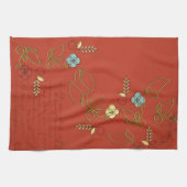 Rouge avec Fleurs Thé Serviette de cuisine (Horizontal)