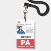 Rouge | Badge d'identification photo d'employé méd (Avant avec lanière)