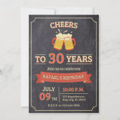 Rouge Beige Vintage Invitation d'anniversaire (Devant)