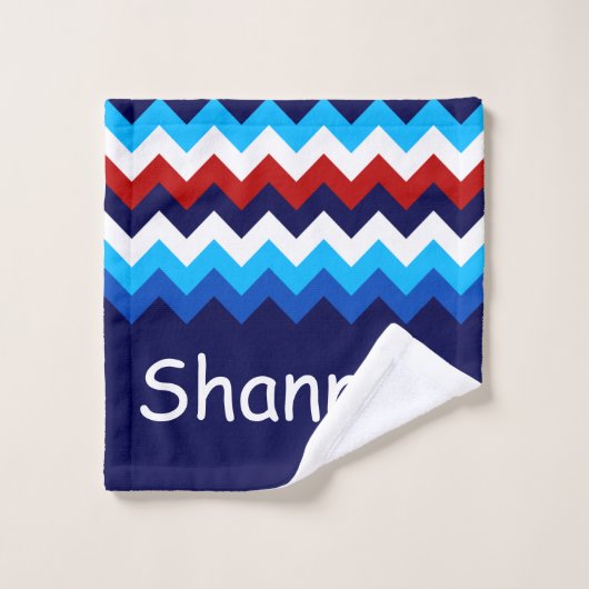 Rouge Blanc Bleu Chevrons Monogramme Serviette de (Gant de toilette)