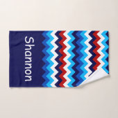 Rouge Blanc Bleu Chevrons Monogramme Serviette de (Serviette à main)