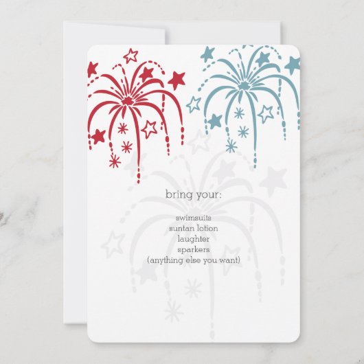 Rouge Blanc & Bleu Fireworks 4 juillet Invitations (Dos)