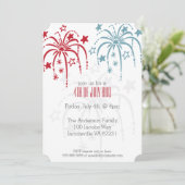 Rouge Blanc & Bleu Fireworks 4 juillet Invitations (Debout devant)