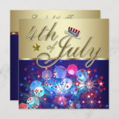 Rouge Blanc & Bleu Fireworks 4 juillet Invitations (Devant / Derrière)