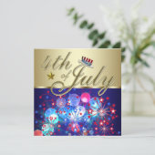 Rouge Blanc & Bleu Fireworks 4 juillet Invitations (Debout devant)