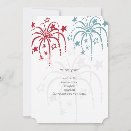 Rouge Blanc & Bleu Fireworks 4 juillet Invitations (Dos)
