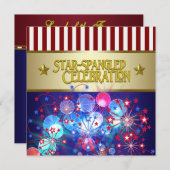 Rouge Blanc & Bleu Fireworks 4 juillet Invitations (Devant / Derrière)