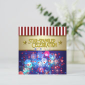 Rouge Blanc & Bleu Fireworks 4 juillet Invitations (Debout devant)