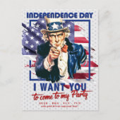 Rouge, Blanc, Bleu Oncle Sam Invitation 4 Juillet (Devant)