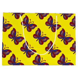 Rouge Blanc Bleu Papillon-Jaune Grand Sac Cadeau