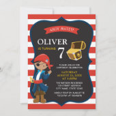 Rouge Blanc Bleu Pirate foncé Bois Invitation Anni (Devant)