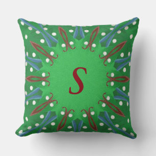 Rouge Blanc Bleu Vert Monogramme Coussins de Noël