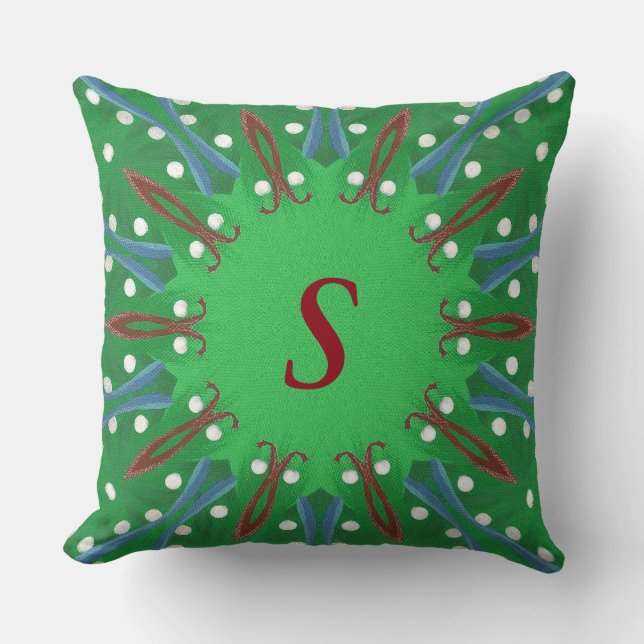 Rouge Blanc Bleu Vert Monogramme Coussins de Noël (Recto)