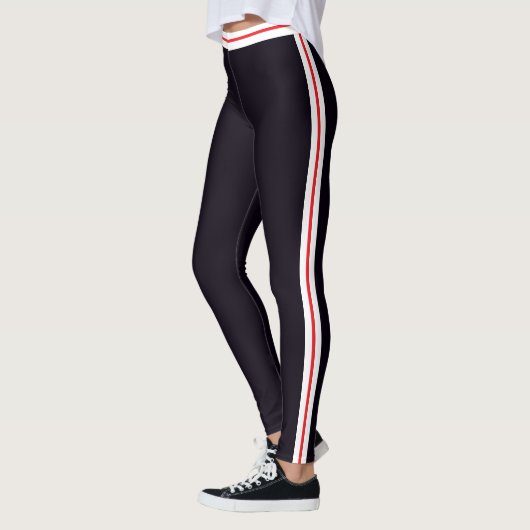 Rouge Blanc Côté Bande Noire Leggings Choisir Coul (Gauche)