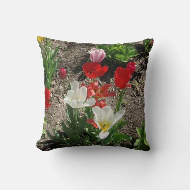 Rouge, Blanc, coussin de tulipes roses (Recto)