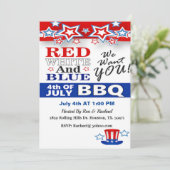 Rouge Blanc Et Bleu 4 juillet Barbecue Invitation (Debout devant)