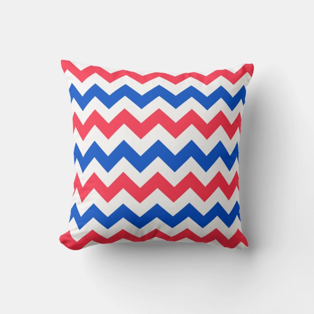 Rouge blanc et bleu Chevron Zig Zag Coussin (Recto)