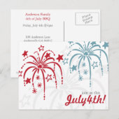 Rouge blanc et bleu Fireworks 4 juillet Cartes pos (Devant / Derrière)