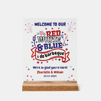 Rouge blanc et bleu i do BBQ Couple douche nuptial