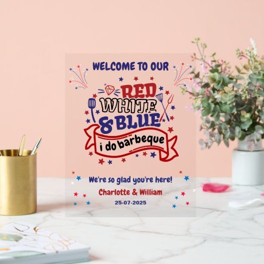 Rouge blanc et bleu i do BBQ Couple douche nuptial (Mariage)