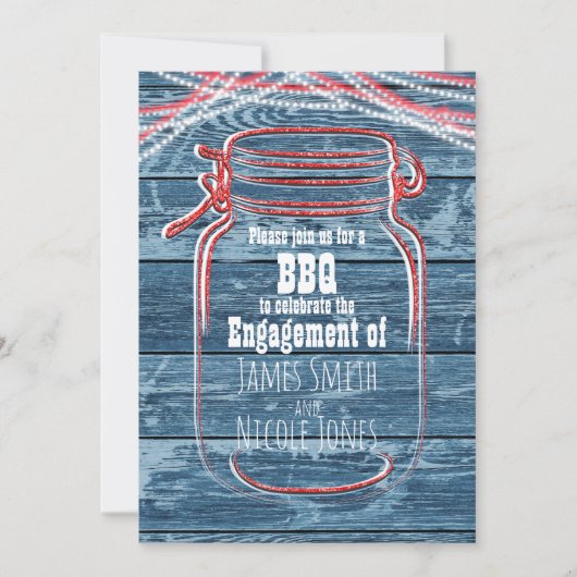 Rouge blanc et bleu Mason Jar Invitations rustique (Devant)