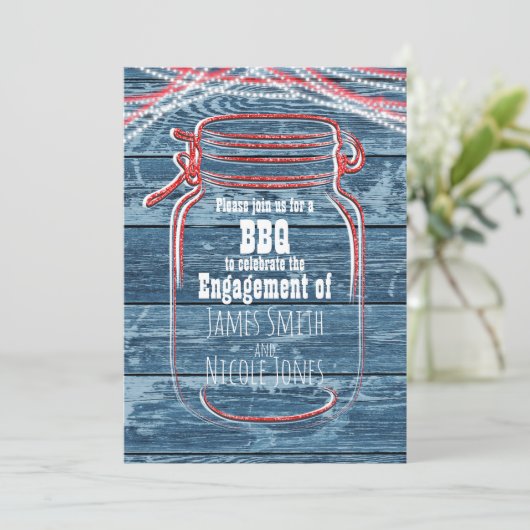 Rouge blanc et bleu Mason Jar Invitations rustique (Debout devant)
