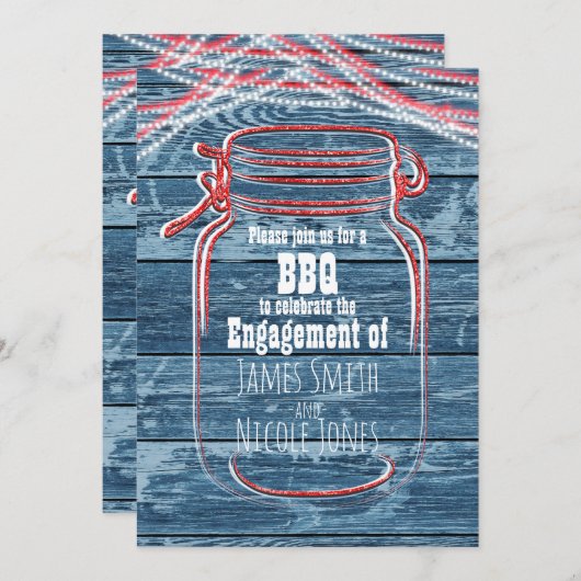 Rouge blanc et bleu Mason Jar Invitations rustique (Devant / Derrière)