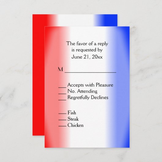 Rouge blanc et bleu RSVP avec menu (Devant / Derrière)