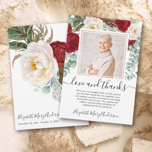 Rouge Blanc Floral Merci Remerciement Décès Photo