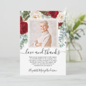 Rouge Blanc Floral Merci Remerciement Décès Photo (Debout devant)