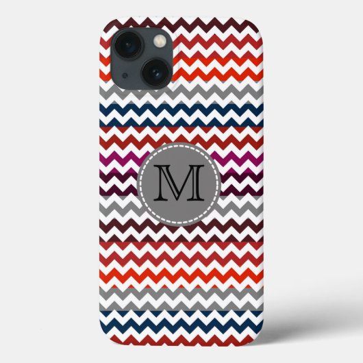 Rouge Blanc Gris Chevron Zigzag Monogram Coque Mat (Verso)