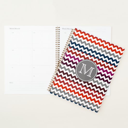 Rouge blanc gris Chevron Zigzag Monogramme (Devant avec enveloppe)