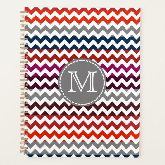 Rouge blanc gris Chevron Zigzag Monogramme (Devant)