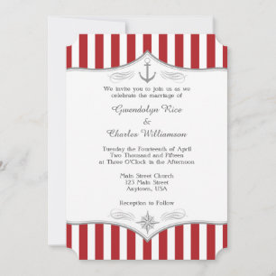 Rouge blanc gris Faire-part de mariage nautique