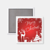 Rouge Blanc Joyeux Cerf de Noël, Snowflakes Magnet (Recto/Verso)