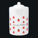 Rouge Blanc Ladybug Nature Motif Élégant<br><div class="desc">Teapot de motif de la nature Ladybug,  blanc rouge. Utilisez cette option de modèle personnalisée pour modifier le texte. Utilisez l'outil Modifier pour modifier la couleur du texte.</div>