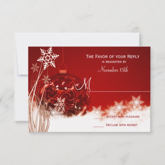 Rouge Blanc Noël Mariage de Noël Cartes RSVP (Devant)