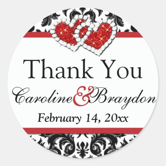 Rouge Blanc Noir Coeurs Damas Sticker Rond 1,5" 2 (Devant)