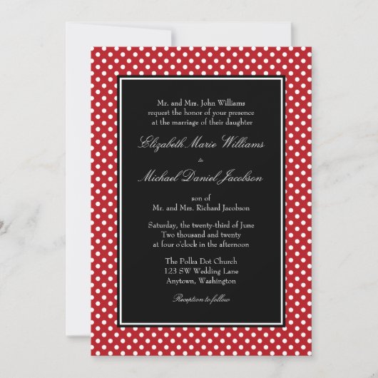 Rouge Blanc Noir Polka Dot Invitations de mariage (Devant)