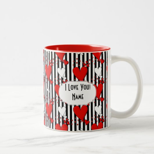 Rouge Blanc Noir Saint Valentin Coeurs Café Mug (Droit)
