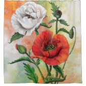 Rouge Blanc Peau Douche Rideau Belles Fleurs (Devant)