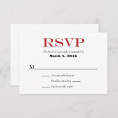 Rouge Blanc Plaine Simple Mariage Cartes RSVP (Devant / Derrière)
