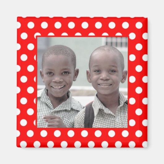 Rouge blanc Polka Point Photo Magnet (Devant)